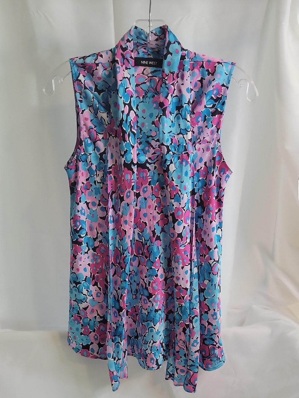Nine West Pink and Blue Floral Tie-Neck Camisole